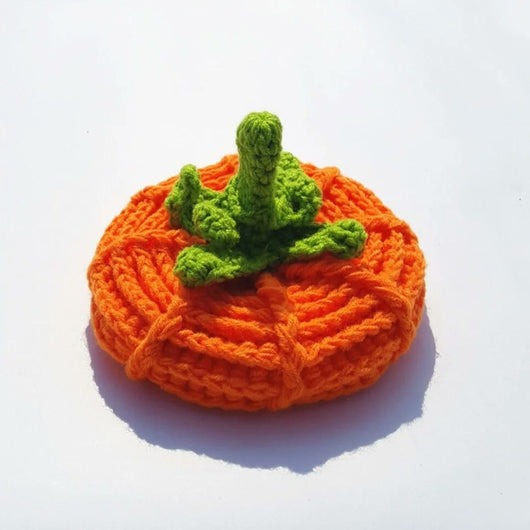Crochet pumpkin hat, product shot
