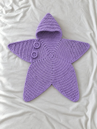 Hand-crocheted starfish suit in Lavender, flat lay